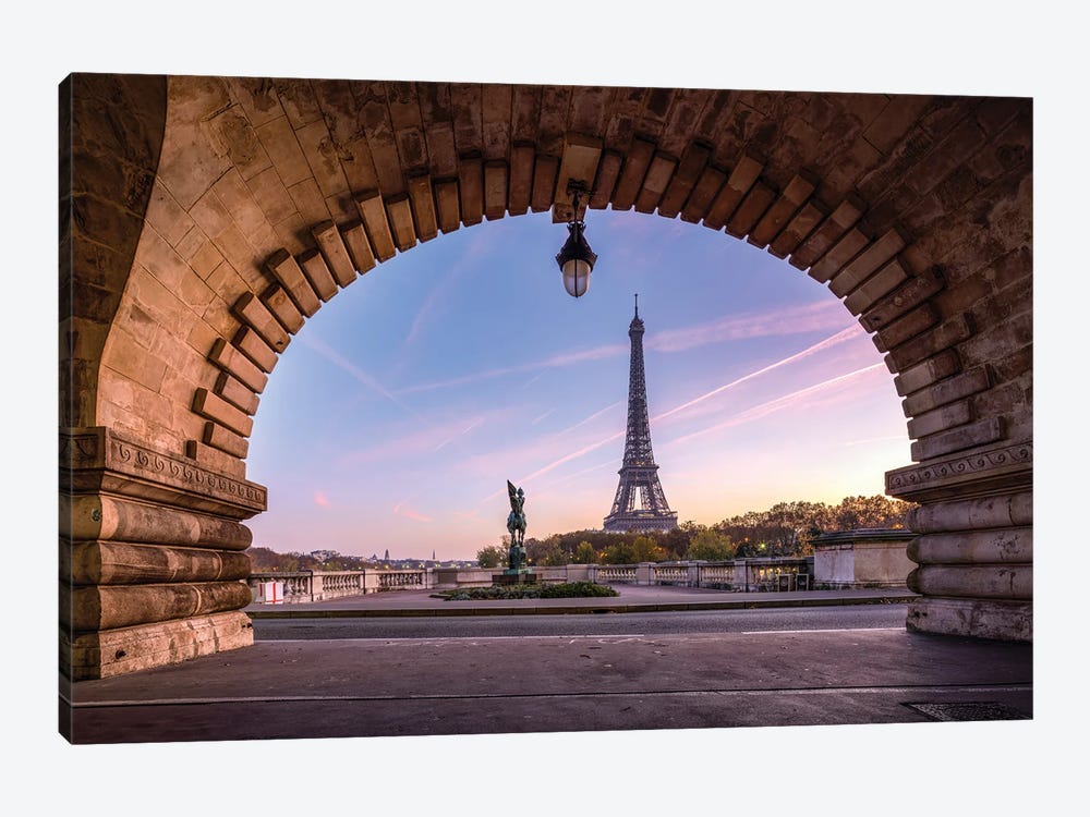 Pont De Bir-Hakeim Bridge Of Bir-Hakeim And Eiffel Tower At Sunrise Paris, France by Jan Becke 1-piece Canvas Art Print