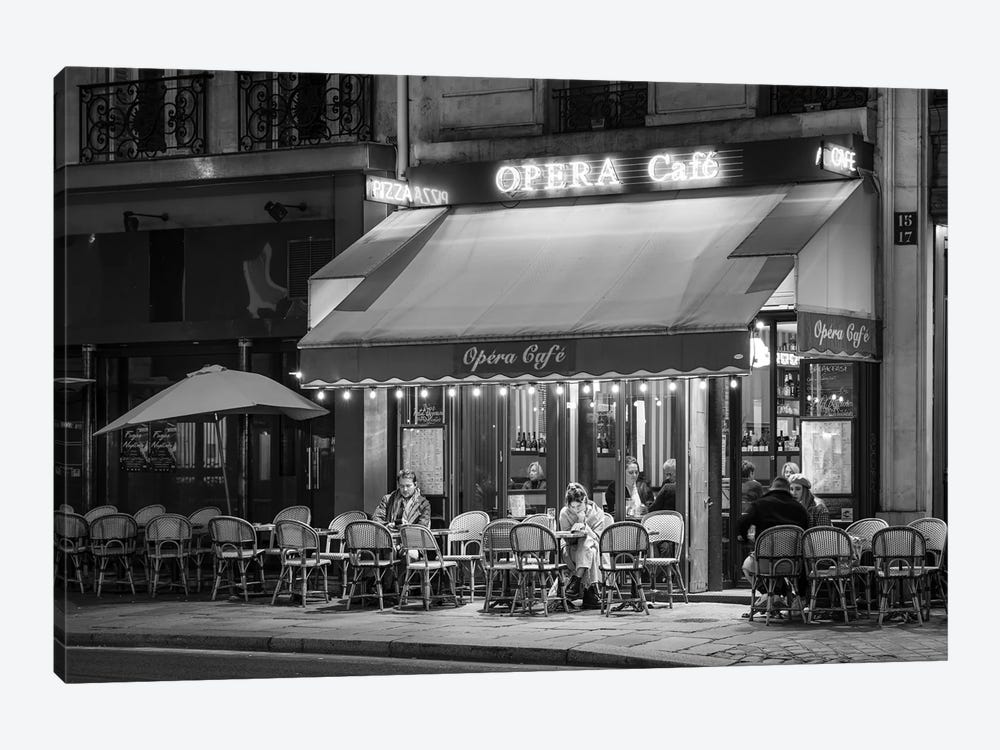 Street Cafe At Night Paris, France by Jan Becke 1-piece Canvas Art