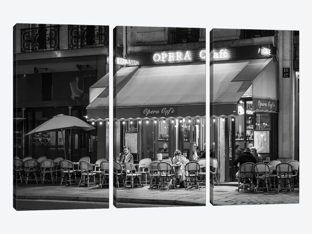 Street Cafe At Night Paris, France by Jan Becke 3-piece Canvas Artwork