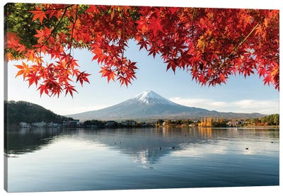 Autumn Leaves With Mount Fuji At Lake Kawaguchiko Canvas Art Print