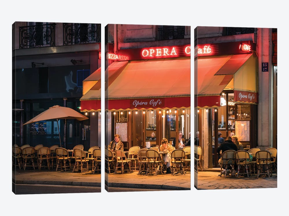 Romantic Street Cafe In Paris, France by Jan Becke 3-piece Art Print