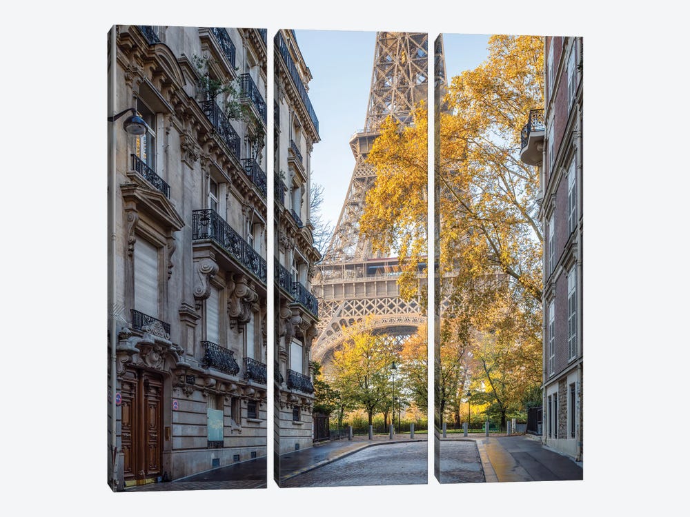 Eiffel Tower In Autumn Paris, France by Jan Becke 3-piece Canvas Art