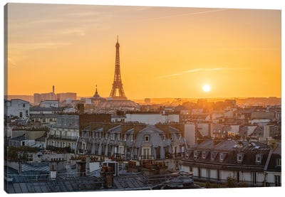 Paris Skyline With Eiffel Tower At Sunset Canvas Art Print - Paris Photography