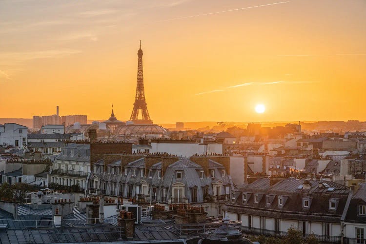 Paris Skyline With Eiffel Tower At Sunset