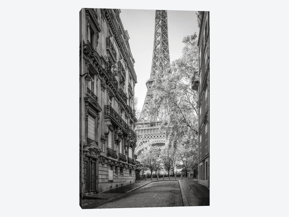 Street With Eiffel Tower View Paris, France by Jan Becke 1-piece Canvas Wall Art