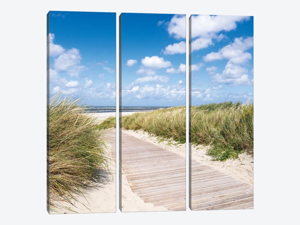 Wooden Boardwalk Along The Dune Beach North Sea Coast Germany by Jan Becke 3-piece Canvas Print