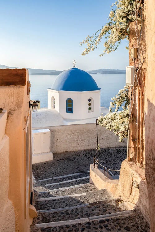 Blue Dome Church In Oia Santorini, Greece