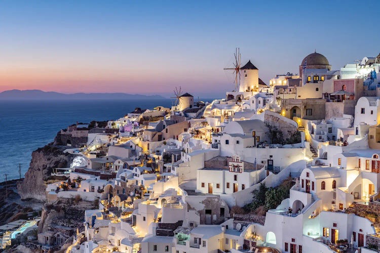 The Village Oia In The Evening Santorini Island, Greece by Jan Becke wall art