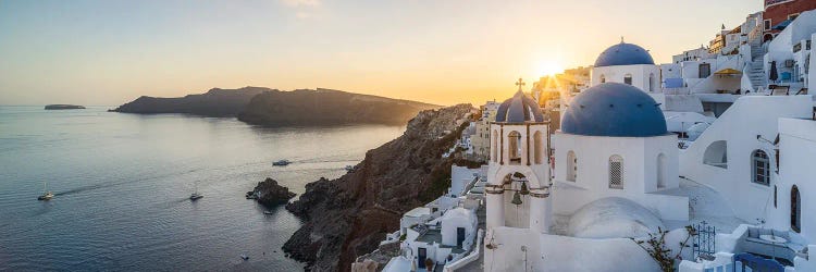 Sunset Panorama In Oia Santorini, Greece