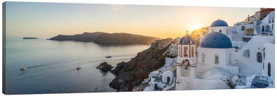 Sunset Panorama In Oia Santorini, Greece Canvas Art Print - Famous Places of Worship