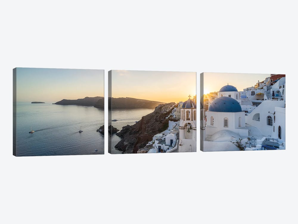 Sunset Panorama In Oia Santorini, Greece by Jan Becke 3-piece Art Print