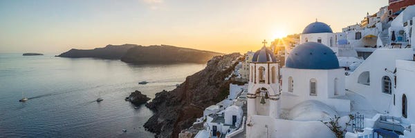 Large | 37"-48": Sunset Panorama In Oia Santorini, Greece by Jan Becke