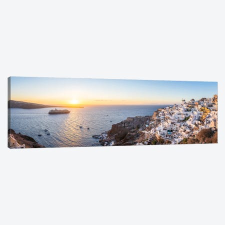 Oia Sunset Panorama Santorini Island Aegean Sea Greece Canvas Print #JNB2123} by Jan Becke Canvas Print