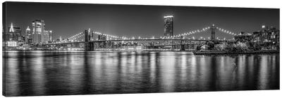 Brooklyn Bridge Panorama In Black And White, New York City, USA Canvas Art Print - Brooklyn Bridge