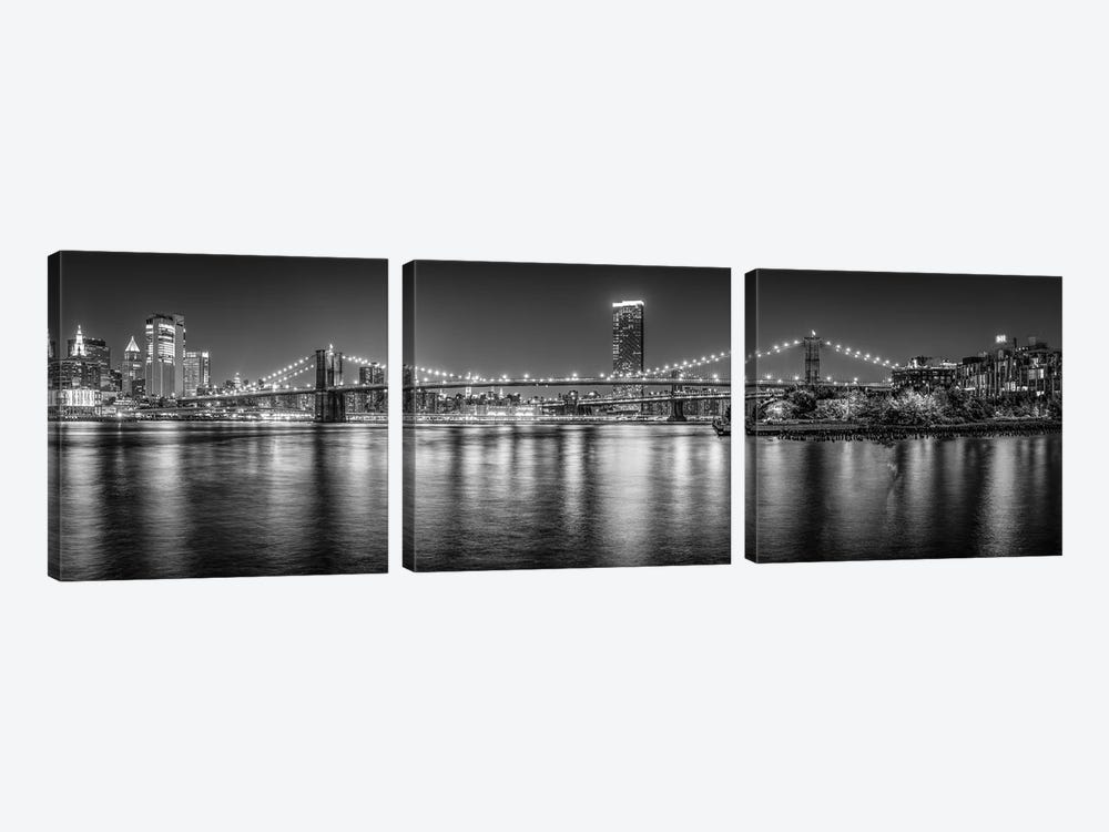 Brooklyn Bridge Panorama In Black And White, New York City, USA by Jan Becke 3-piece Art Print