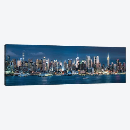 Manhattan Skyline Panorama At Night Canvas Print #JNB2133} by Jan Becke Canvas Art