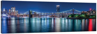 Brooklyn Bridge Panorama At Night Canvas Art Print - Brooklyn Art