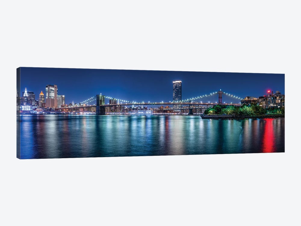 Brooklyn Bridge Panorama At Night by Jan Becke 1-piece Canvas Wall Art