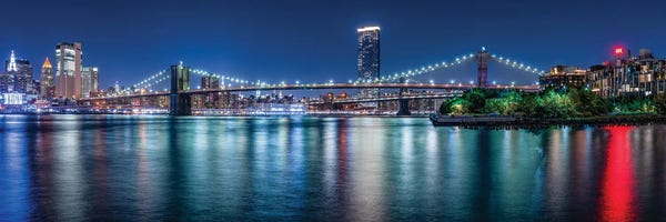 Brooklyn: Brooklyn Bridge Panorama At Night by Jan Becke