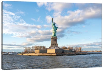 Liberty Island And Statue Of Liberty, New York City, USA Canvas Art Print - Sculpture & Statue Art