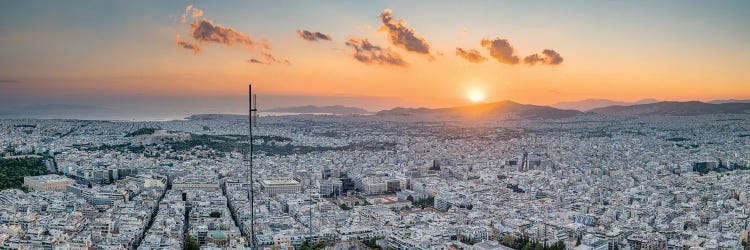 Athens Skyline At Sunset Seen From Top Of Lykabettus Hill