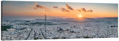 Athens Skyline At Sunset Seen From Top Of Lykabettus Hill Canvas Art Print - Greece Art