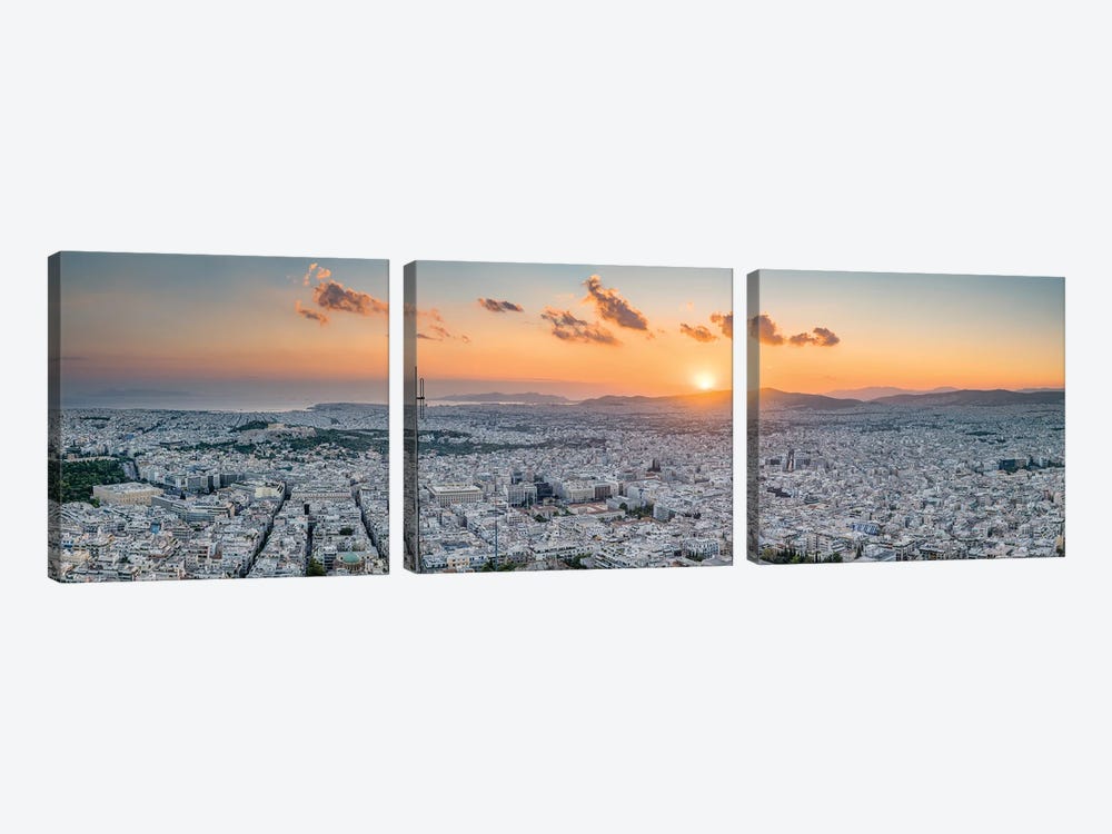 Athens Skyline At Sunset Seen From Top Of Lykabettus Hill by Jan Becke 3-piece Canvas Art