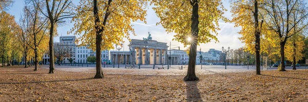 The Brandenburg Gate: Panoramic View Of The Brandenburg Gate (Brandenburger Tor) In Autumn Season, Berlin, Germany by Jan Becke