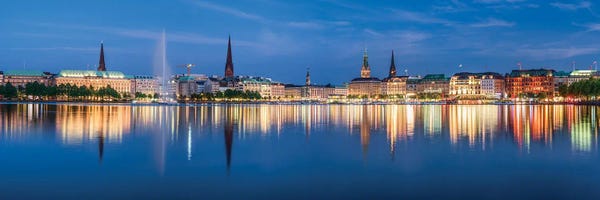Panoramic View Of The Binnenalster (Inner Alster Lak) At Night