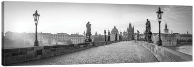 Charles Bridge Panorama In Black And White, Prague, Czech Republic Canvas Art Print - Czech Republic