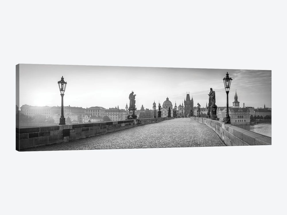 Charles Bridge Panorama In Black And White, Prague, Czech Republic by Jan Becke 1-piece Art Print