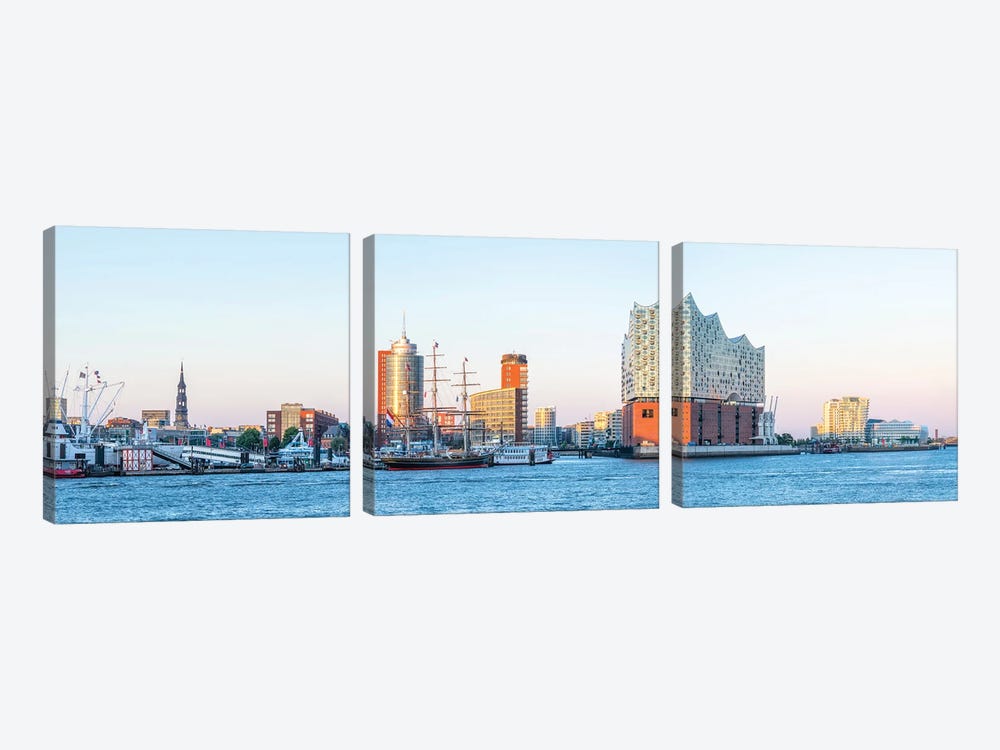 Elbphilharmonie Concert Hall And Port Of Hamburg At Sunset by Jan Becke 3-piece Canvas Art