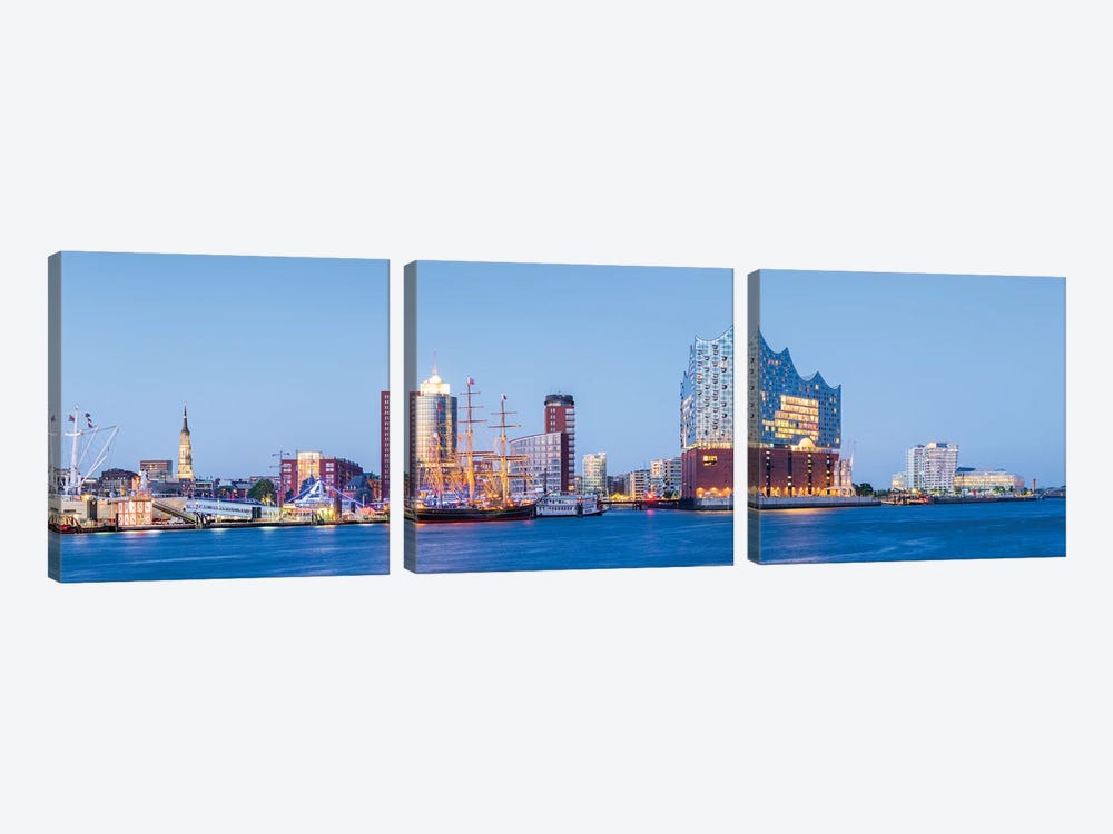 Elbphilharmonie Concert Hall And Port Of Hamburg At Night by Jan Becke 3-piece Canvas Art