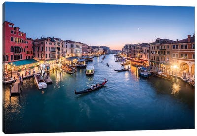 Grand Canal At Night, Venice, Italy Canvas Art Print - Veneto Art
