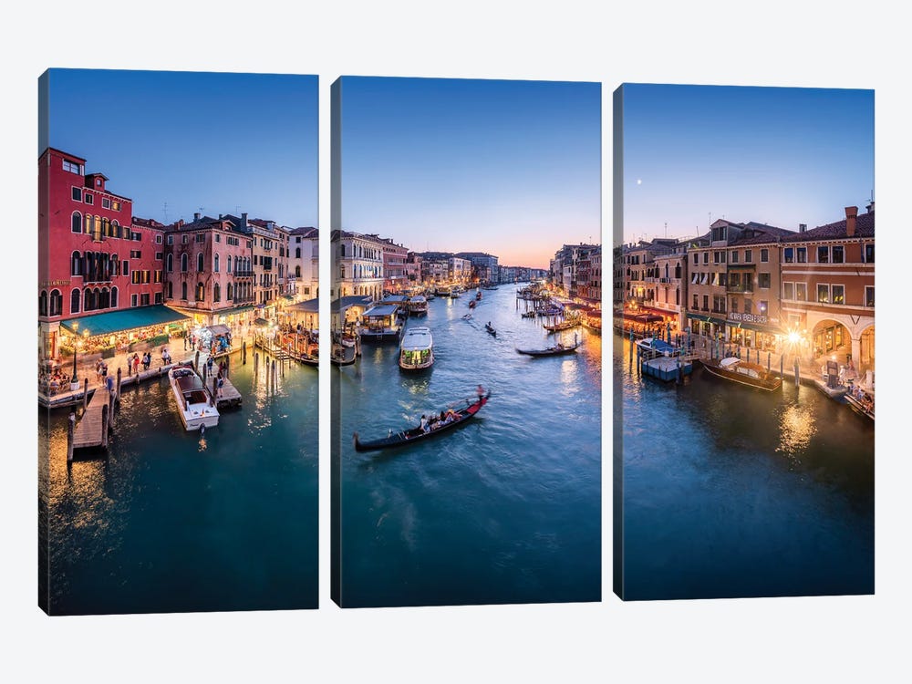 Grand Canal At Night, Venice, Italy by Jan Becke 3-piece Canvas Art Print