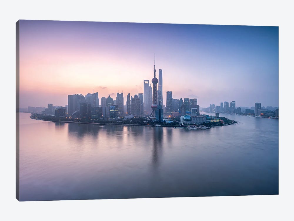 Pudong Skyline With Oriental Pearl Tower At Sunrise, Shanghai, China by Jan Becke 1-piece Canvas Artwork