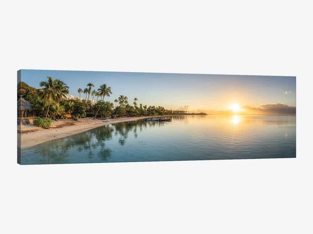 Tropical Beach Panorama At Sunrise, Moorea Island, French Polynesia by Jan Becke 1-piece Canvas Wall Art