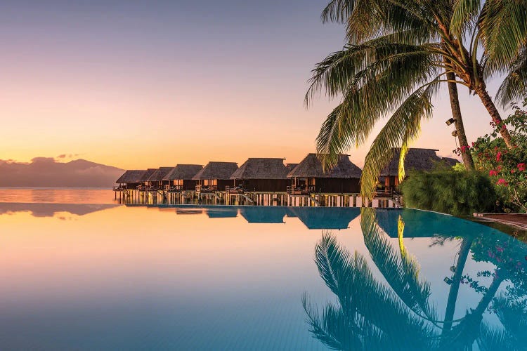 Sunrise At A Luxury Beach Resort In The South Seas, Moorea island, French Polynesia