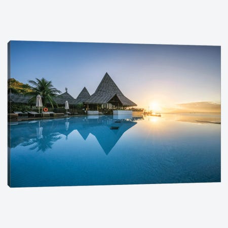 Sunset View At A Luxury Beach Resort In The South Seas, Moorea Island, French Polynesia Canvas Print #JNB2161} by Jan Becke Canvas Print