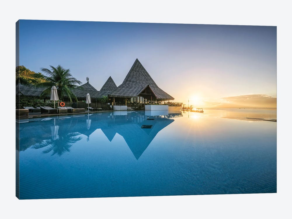 Sunset View At A Luxury Beach Resort In The South Seas, Moorea Island, French Polynesia by Jan Becke 1-piece Canvas Wall Art