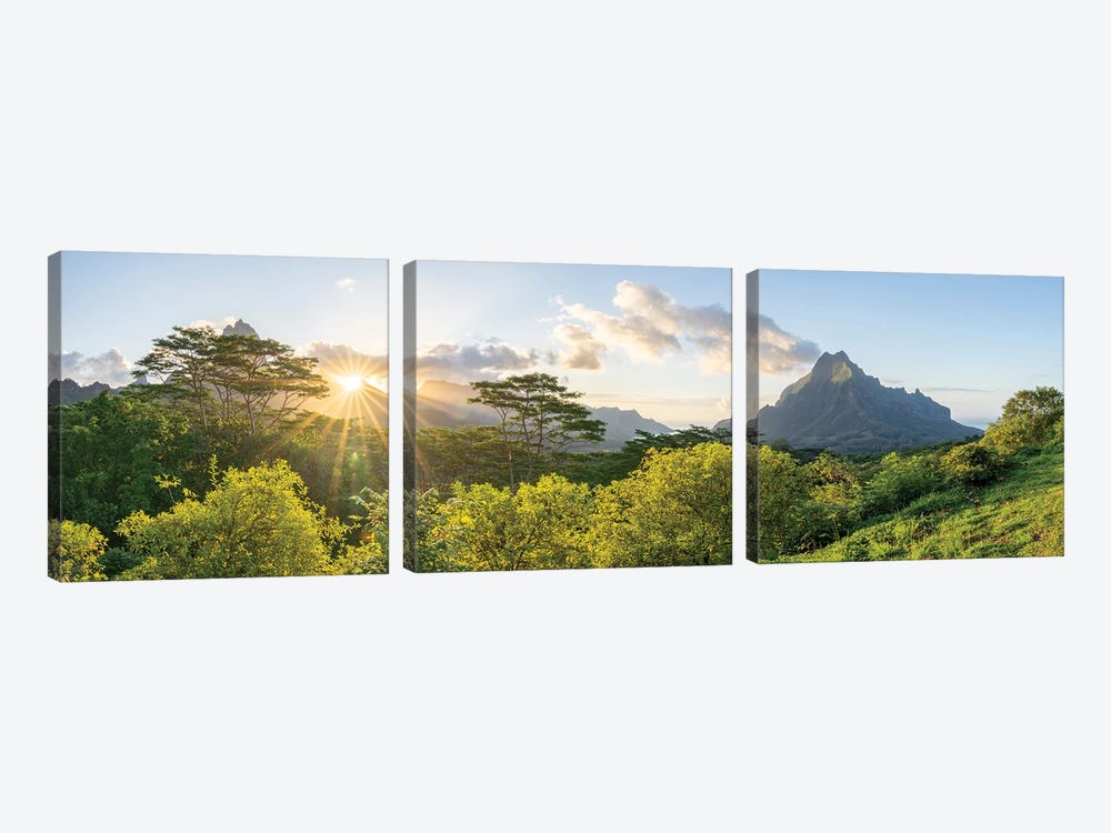 Sunset View Of Mount Rotui From The Belvedere Lookout, Moorea Island, French Polynesia 3-piece Canvas Art Print