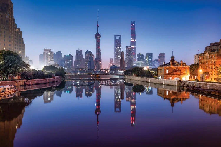 Pudong Skyline At Night, Shanghai, China by Jan Becke wall art