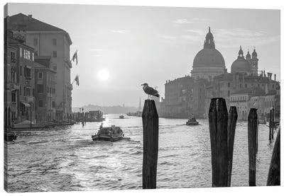Sunrise At The Canal Grande In Black And White, Venice, Italy Canvas Art Print - Venice Art