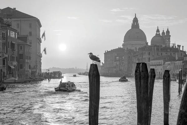 City Sunrises & Sunsets: Sunrise At The Canal Grande In Black And White, Venice, Italy by Jan Becke