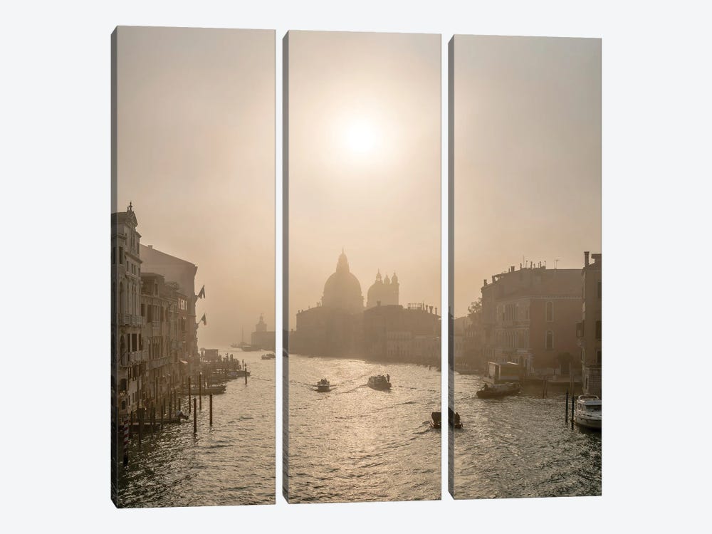 Early Morning Fog At The Canal Grande, Venice, Italy by Jan Becke 3-piece Canvas Print