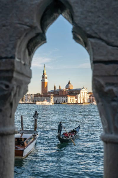 City Sunrises & Sunsets: View Of San Giorgio Maggiore And Gondola, Venice, Italy by Jan Becke
