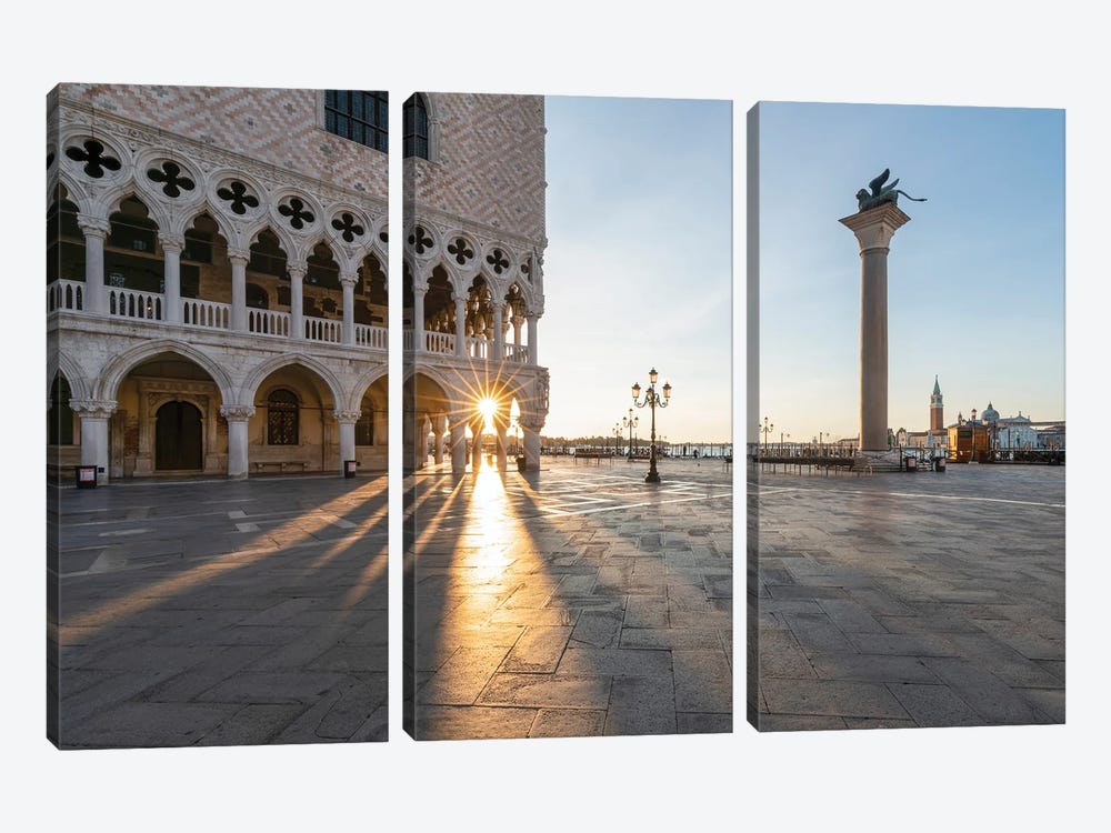 Piazza San Marco (St Mark's Square) And Doge's Palace At Sunrise, Venice, Italy by Jan Becke 3-piece Canvas Wall Art