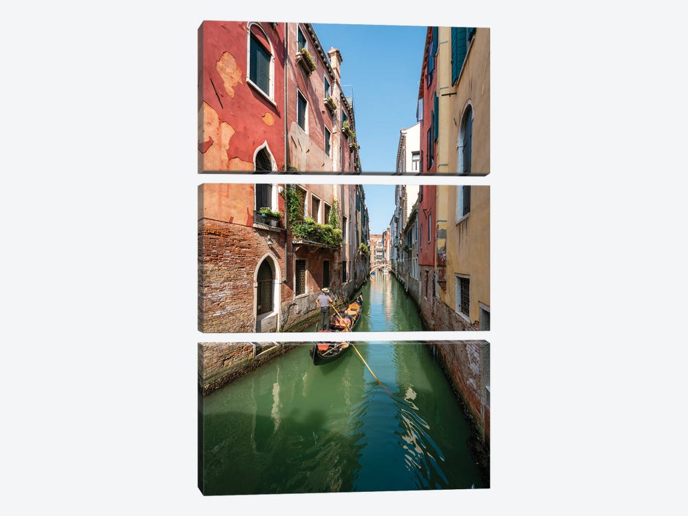 Gondola Ride Along A Small Canal In Venice, Italy by Jan Becke 3-piece Art Print