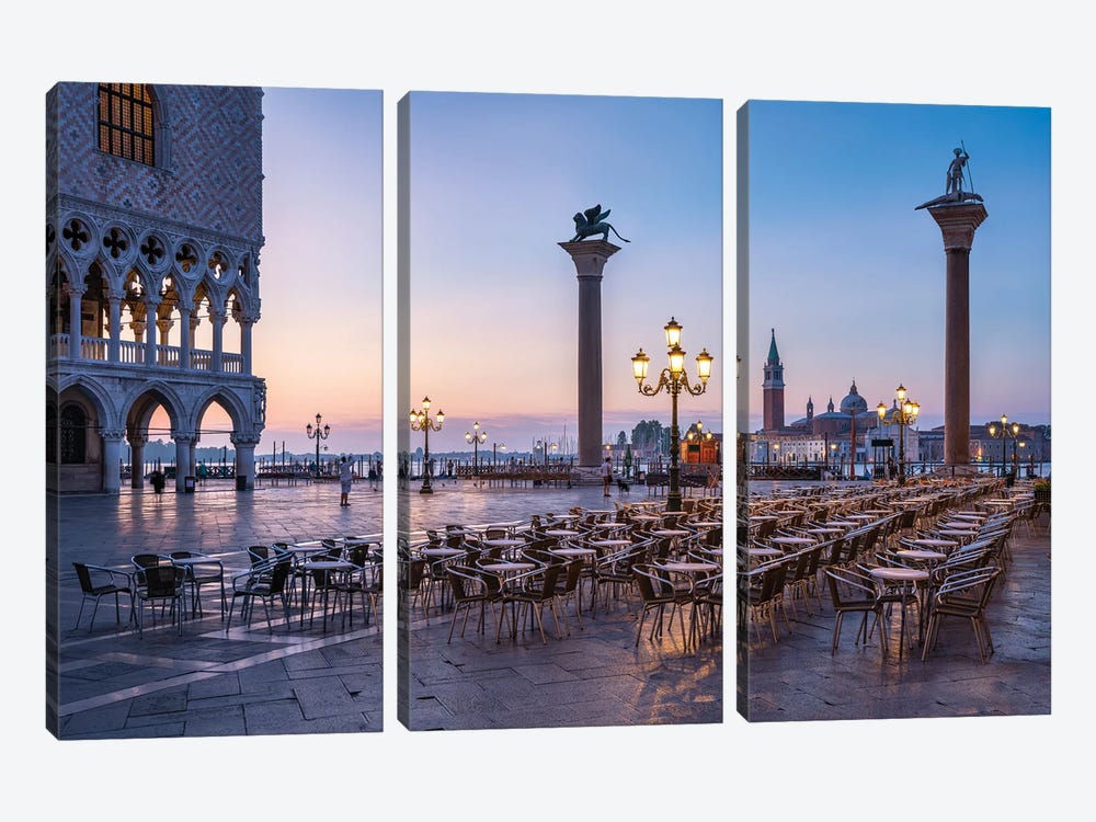 Piazza San Marco (St Mark's Square) And Doge's Palace At Dusk, Venice, Italy by Jan Becke 3-piece Canvas Art Print