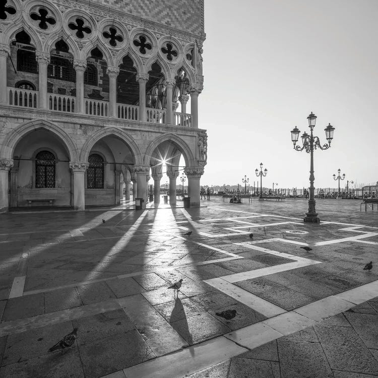 Doge's Palace At Sunrise In Black And White, Piazza San Marco (St Mark's Square), Venice, Italy